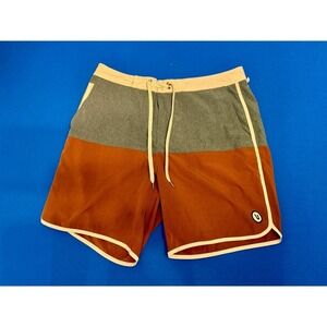 Vuori Colorblock Board Shorts Orange Gray V314 Size 33 Surf Swim Trunks‎